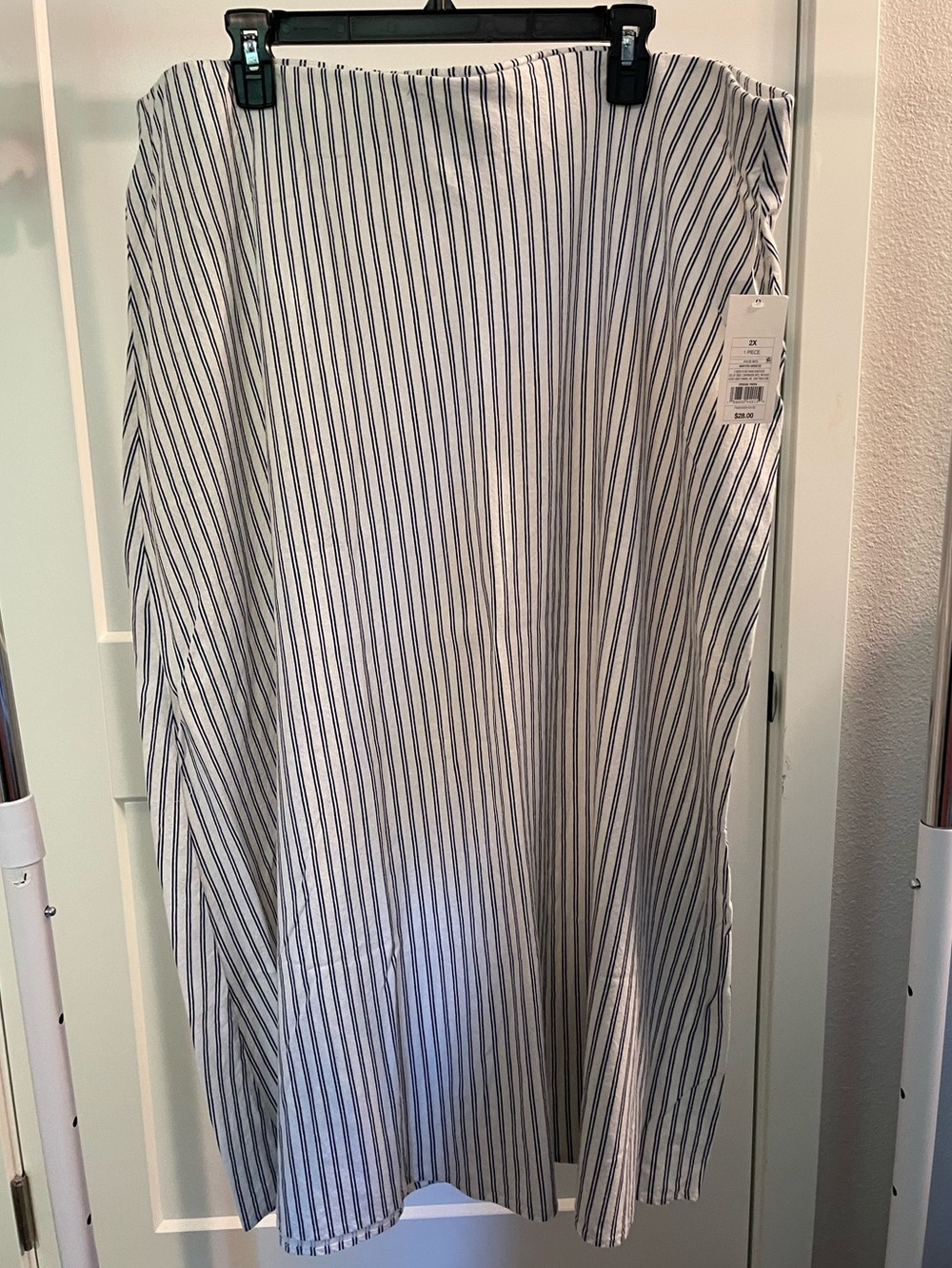 A New Day White Navy Stripe Midi Skirt 2X NWT